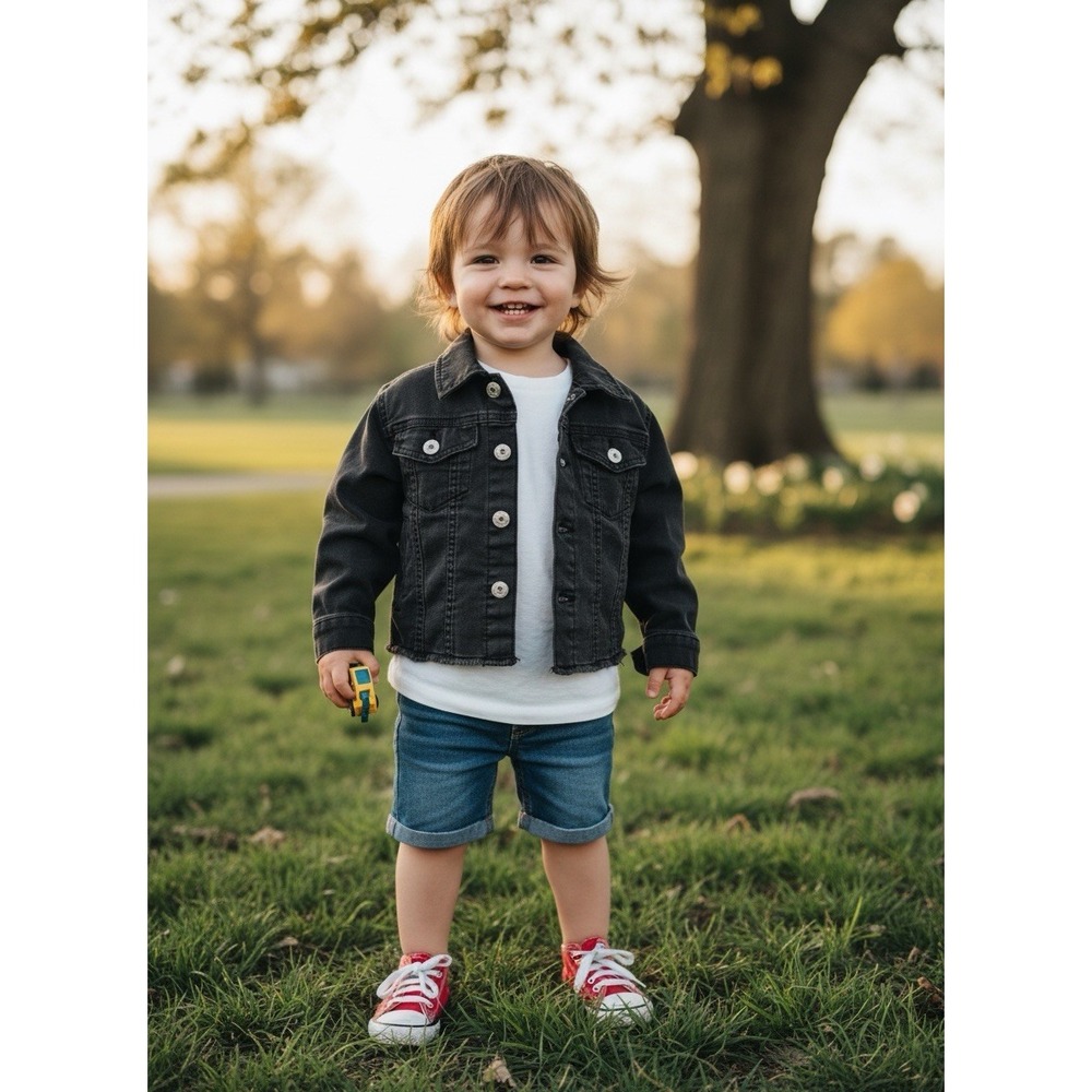 Vintage Oshkosh B'gosh Black Faded  Denim Trucker Jacket Toddler Boys 4,0204